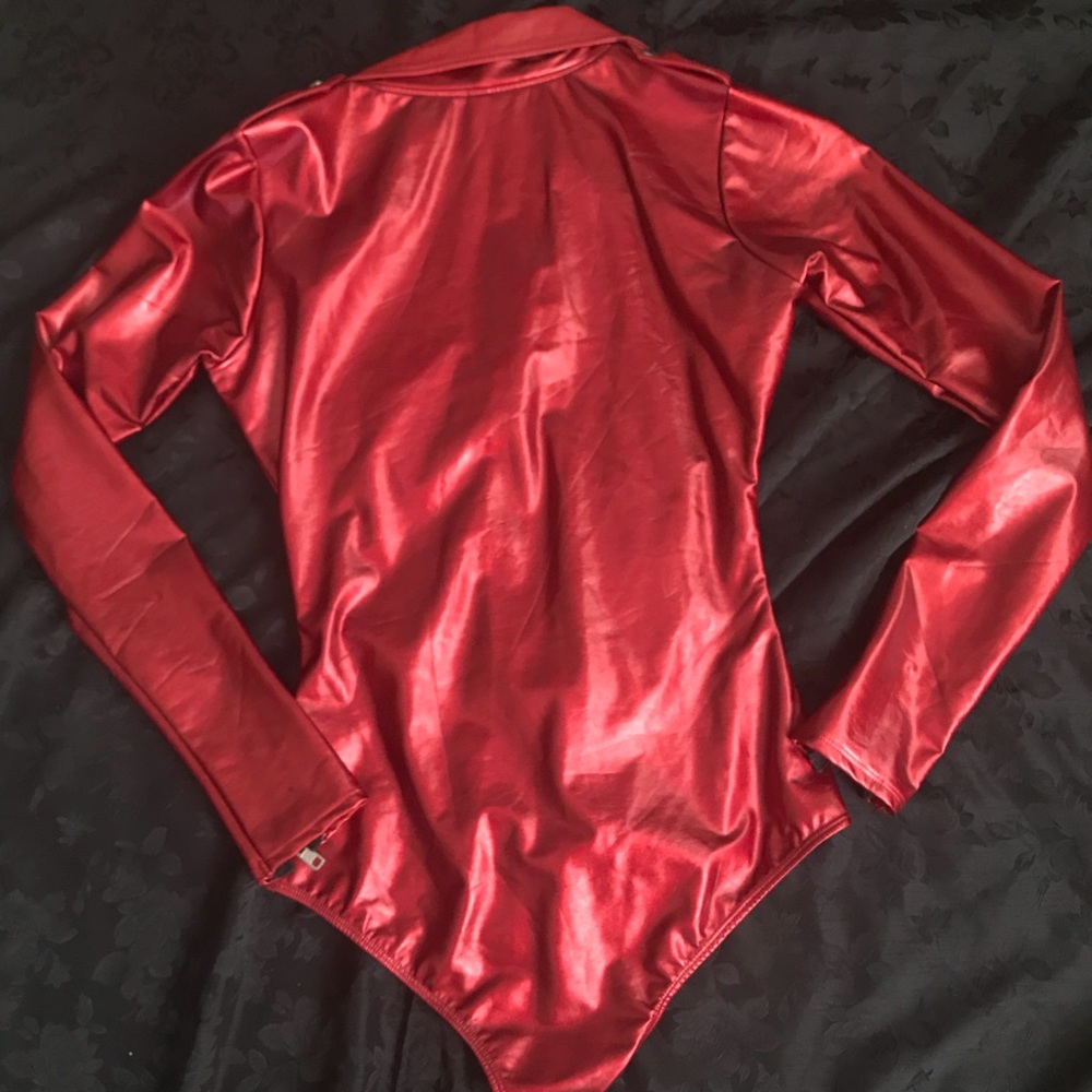 LA Roxx Red Metallic Rocker Pleather Playsuit - Picture 5 of 5